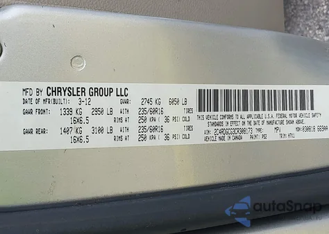 2012 Dodge Grand Caravan Sxt z USA, uszkodzony, nr VIN 2C4RDGCG3CR308173